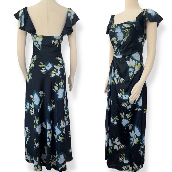 Tanya Taylor Luna Floral Print Flutter Sleeve Cowl Neck Gathered Maxi Dress NEW - Picture 13 of 15